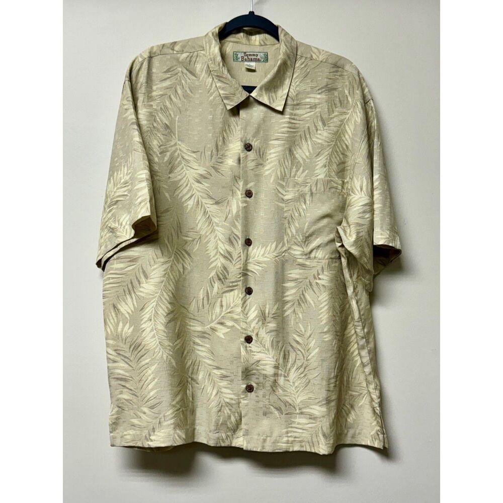 TOMMY BAHAMA Vintage 100% Silk Tropical Print Short Sleeve Button Down, Sz L